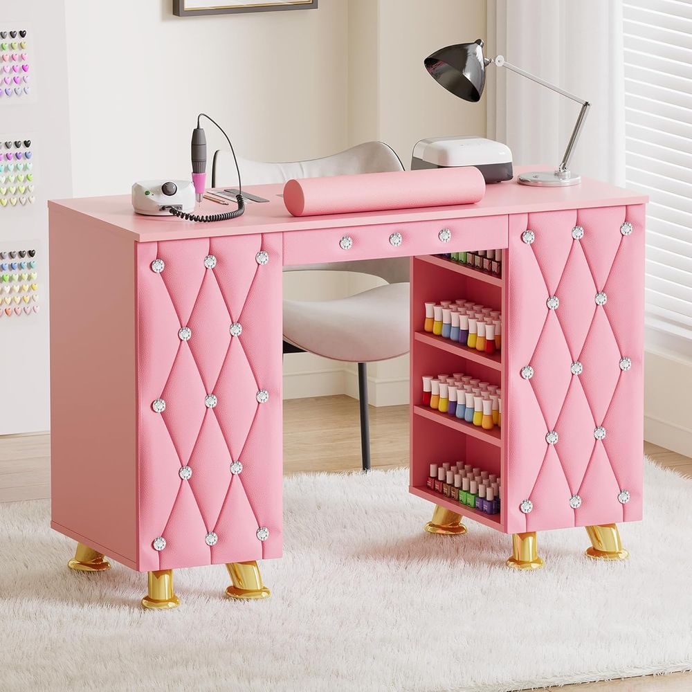 Manicure Table Nail Desk w/Dus - Leather Desk Pad recension och pris
