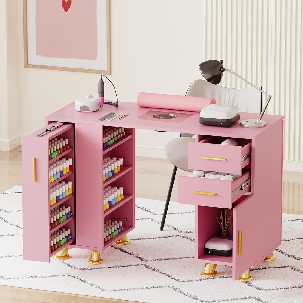 Manicure Table Nail Desk w/Dus - Leather Desk Pad recension och pris