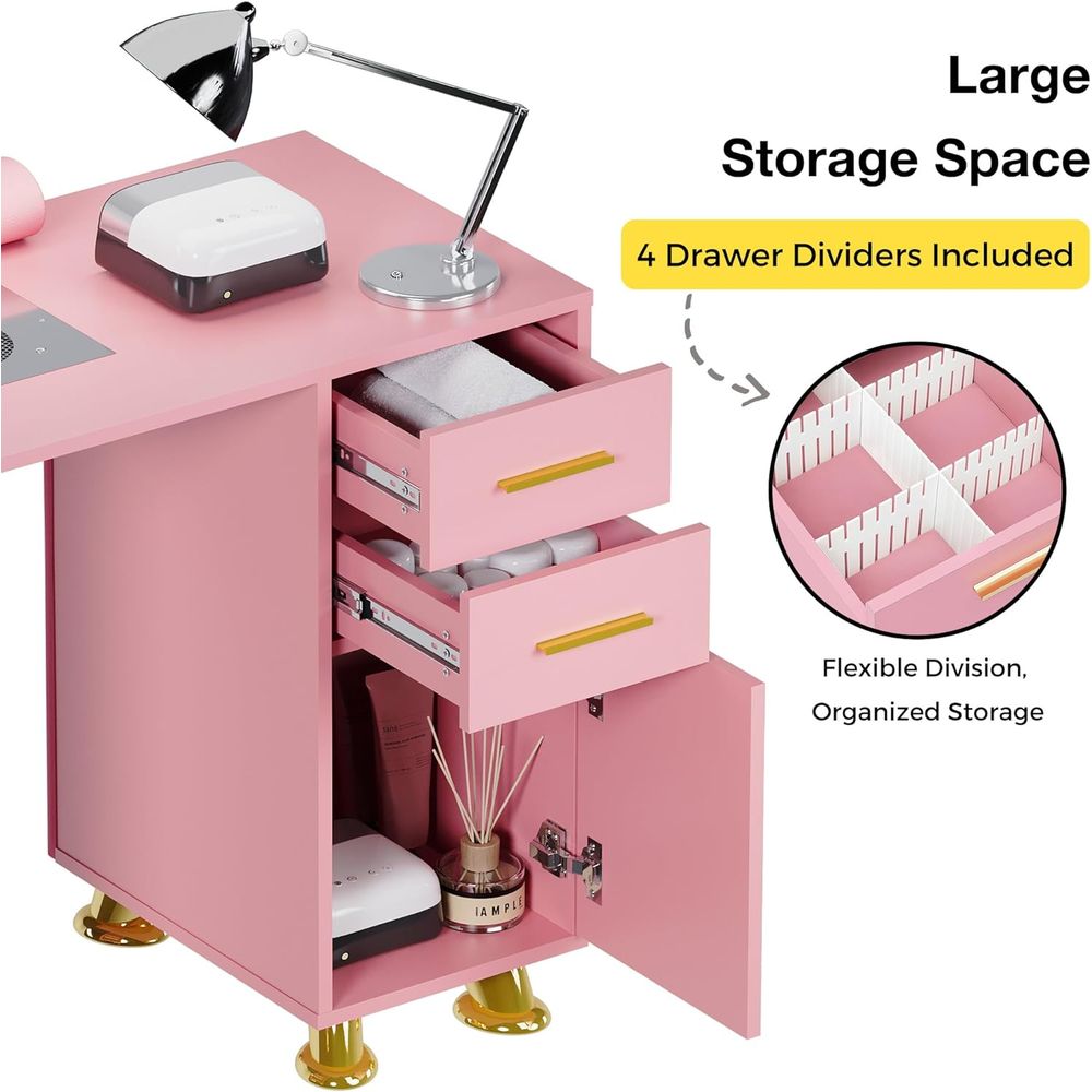 Manicure Table Nail Desk w/Dus - Leather Desk Pad recension och pris